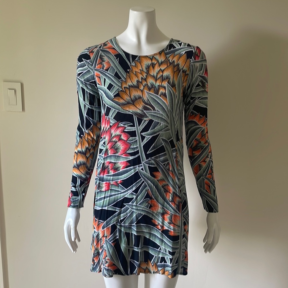 Mara Hoffman black jungle pattern long sleeve mini dress size S